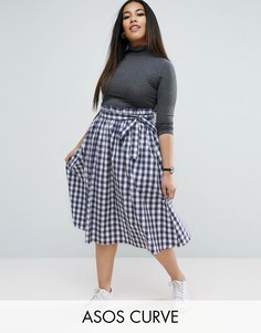 Юбка миди в клеточку со свободной талией ASOS CURVE - Мульти