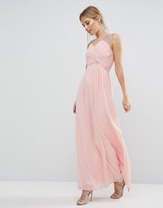 Платье макси с вырезом сердечком и складками на груди Little Mistress - Розовый