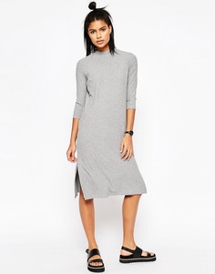 Платье в рубчик с высокой горловиной ASOS - Серый