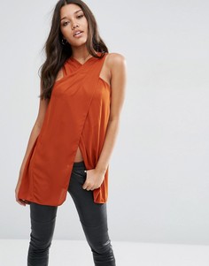 Длинный топ-бандо с запахом ASOS - Коричневый