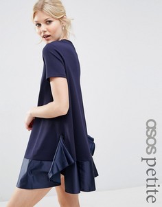 Платье-футболка с атласной оборкой ASOS PETITE PREMIUM - Темно-синий