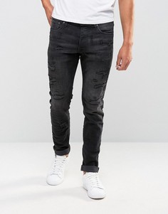 Черные выбеленные джинсы слим с заплатками Jack & Jones Intelligence - Черный