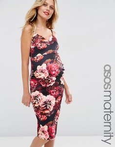 Платье миди для беременных с глубоким вырезом и цветочным принтом ASOS Maternity - Мульти
