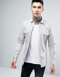 Светло-серая приталенная джинсовая рубашка в стиле вестерн ASOS - Серый