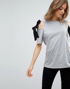 Футболка с открытыми плечами и завязками ASOS - Серый
