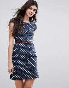 Платье в горошек с короткими рукавами и поясом Vero Moda - Темно-синий