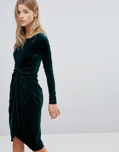 Асимметричное бархатное платье First & I - Зеленый