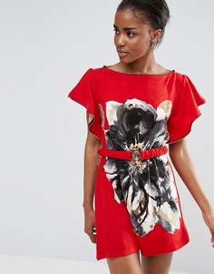 Платье-туника с цветочным принтом и поясом Pussycat London - Красный