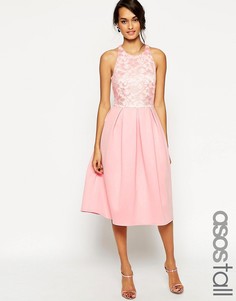 Приталенное платье миди с кружевным топом ASOS TALL - Зеленый
