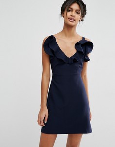 Структурированное платье‑трапеция мини с оборкой ASOS - Темно-синий