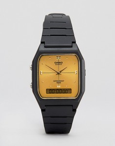 Часы с золотистым циферблатом и черным каучуковым ремешком Casio AW48HE-9A - Черный