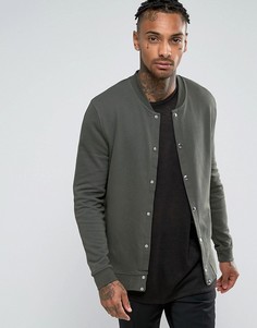 Трикотажный бомбер цвета хаки на кнопках ASOS - Зеленый
