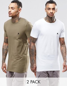 2 длинные обтягивающие футболки с логотипом (зеленая/белая) ASOS - СКИДКА - Мульти