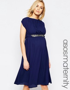 Платье миди для беременных с декоративной отделкой ASOS Maternity - Темно-синий