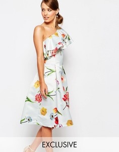 Сатиновое платье для выпускного с рюшами на плечах True Violet - Синий