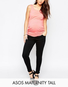 Черные джинсы скинни для беременных с завышенным поясом поверх животика ASOS Maternity TALL Ridley - Черный