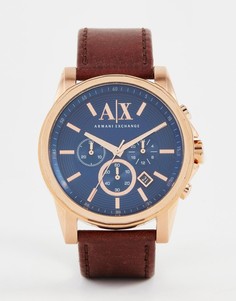 Часы с хронографом и кожаным ремешком Armani Exchange AX2508 - Коричневый