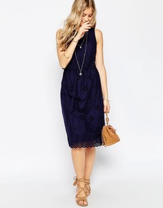 Двухслойный сарафан миди с отделкой бродери ASOS - Синий