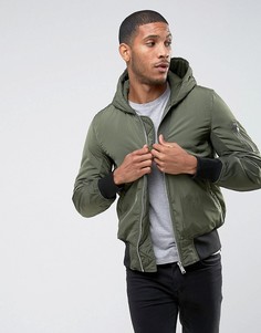 Бомбер цвета хаки с капюшоном и карманами ASOS MA1 - Зеленый