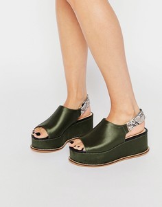 Атласные сандалии цвета хаки на ровной платформе KG By Kurt Geiger - Зеленый