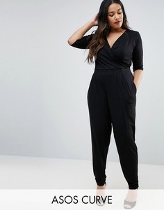 Комбинезон с запахом и рукавами 3/4 ASOS CURVE - Черный