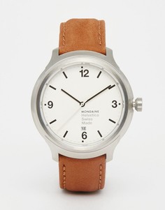 Часы с коричневым кожаным ремешком и корпусом 43 мм Mondaine Helvetica - Коричневый