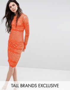 Кружевное платье миди с длинными рукавами True Decadence Tall - Оранжевый