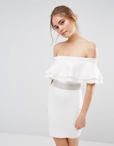 Вязаное платье мини в рубчик с сетчатой вставкой Endless Rose - Белый