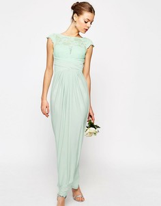 Платье макси с кружевным топом и плиссировкой ASOS WEDDING - Зеленый