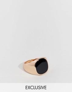 Кольцо-печатка с черным камнем Reclaimed Vintage Inspired - Золотой