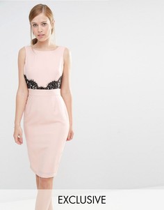 Платье-футляр с V-образным вырезом сзади и кружевной отделкой Elise Ryan - Розовый