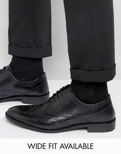 Черные кожаные оксфордские броги ASOS - Доступна модель для широкой стопы - Черный