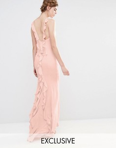 Платье макси с асимметричным краем и оборками сзади Jarlo Wedding - Розовый