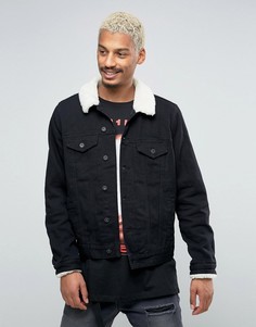 Черная джинсовая куртка с воротником-борг ASOS - Черный