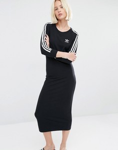 Платье миди с тремя полосками adidas Originals - Черный