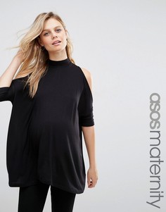 Топ для беременных с открытыми плечами и высокой горловиной ASOS Maternity - Черный
