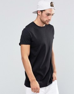 Черная длинная футболка с отворотами на рукавах ASOS - Черный