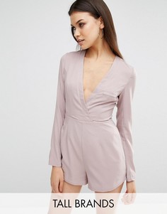 Ромпер с декольте и запахом спереди Missguided Tall - Бежевый
