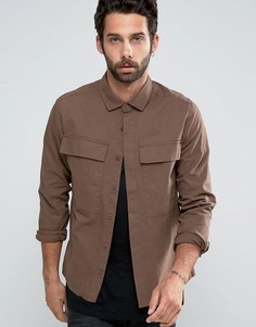 Коричневая укороченная рубашка навыпуск с оversize-карманами ASOS - Коричневый
