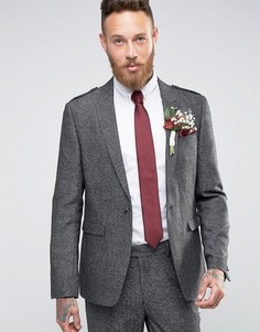 Приталенный твидовый пиджак с эполетами ASOS WEDDING - Серый
