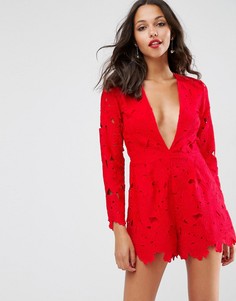 Кружевной ромпер с глубоким вырезом ASOS Premium - Мульти