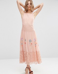 Платье-комбинация макси с неоновой вышивкой ASOS PREMIUM - Розовый