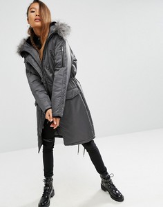 Дутая парка с меховой подкладкой на капюшоне ASOS Premium - Серый