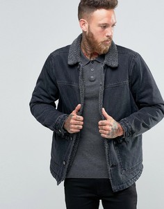 Черная выбеленная джинсовая куртка с подкладкой из искусственного меха ASOS - Черный