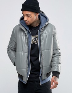 Стеганый бомбер с капюшоном ASOS - Зеленый