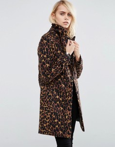 Пальто узкого кроя с леопардовым принтом ASOS - Мульти