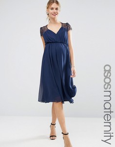 Кружевное платье миди ASOS Maternity Kate - Темно-синий