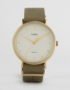 Часы с зеленым кожаным ремешком 41 мм Timex Weekender Fairfield - Зеленый