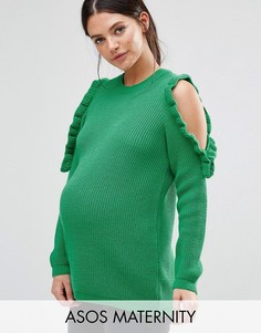 Джемпер крупной вязки для беременных с вырезами на плечах и рюшами ASOS Maternity - Зеленый