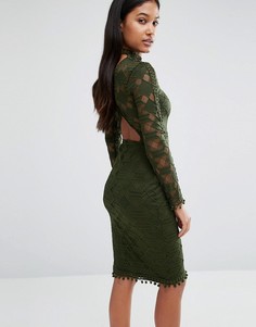 Кружевное облегающее платье с открытой спиной Rare London - Зеленый